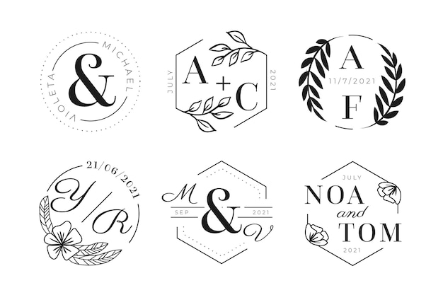 Vector gratuito logotipos de monogramas de boda dibujados a mano