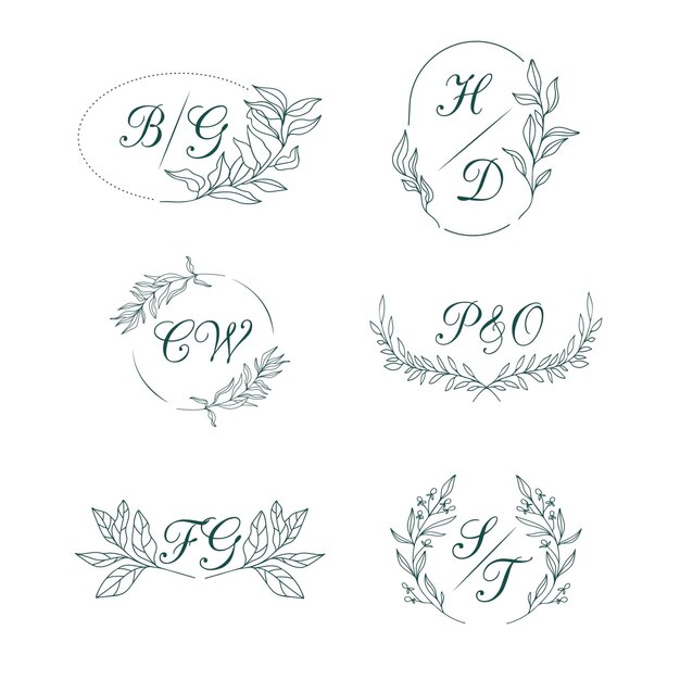 Logotipos de monogramas de boda dibujados a mano