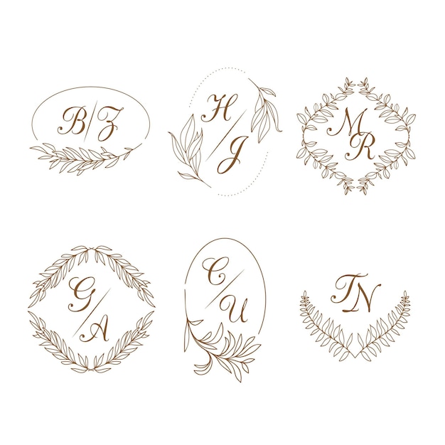 Logotipos de monogramas de boda dibujados a mano
