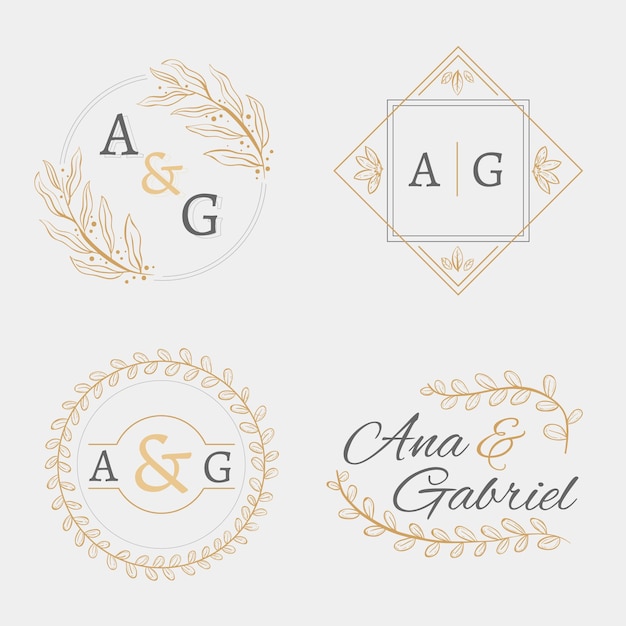 Vector gratuito logotipos de monogramas de boda dibujados a mano