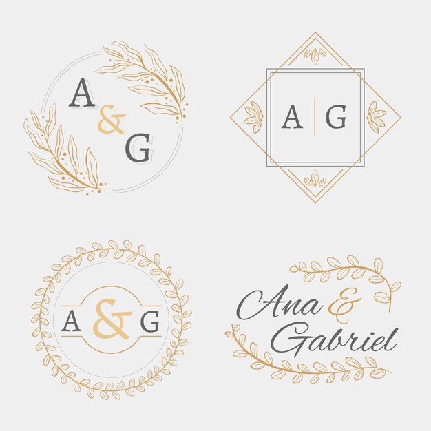 Logotipos de monogramas de boda dibujados a mano