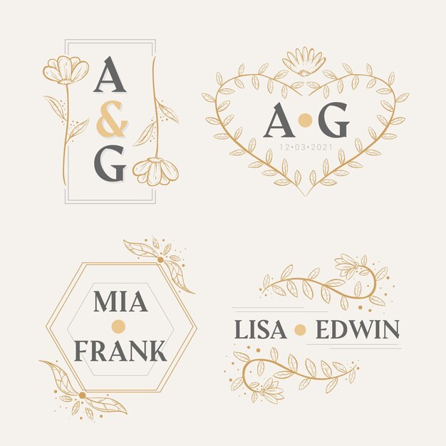 Logotipos de monogramas de boda dibujados a mano