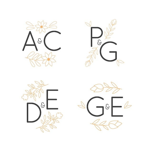 Logotipos de monogramas de boda floral