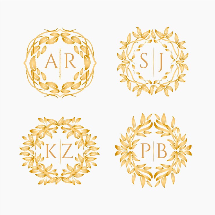Vector gratuito logotipos de oro de monograma de boda caligráfico
