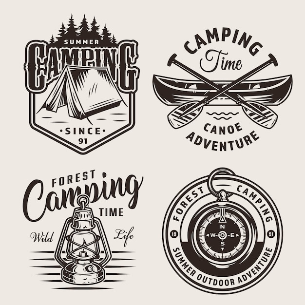 Logotipos vintage para acampar al aire libre