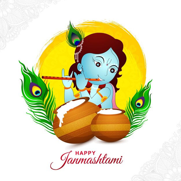 Lord Krishna dahi handi en feliz fondo de tarjeta del festival janmashtami