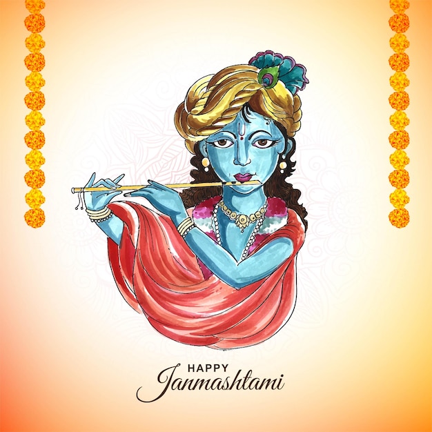 Lord krishna janmashtami fondo de tarjeta de vacaciones religiosas