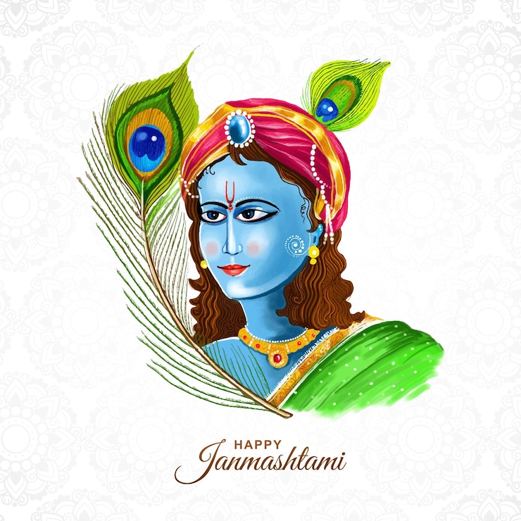 Vector gratuito lord krishna janmashtami fondo de tarjeta de vacaciones religiosas