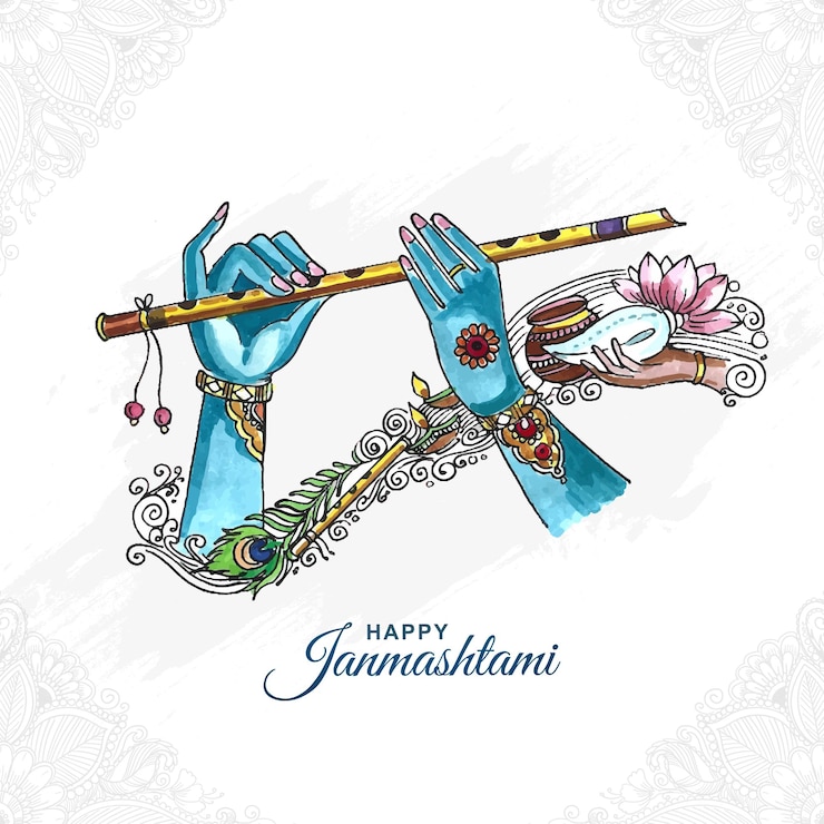 Vector gratuito lord krishna jugando bansuri happy janmashtami vacaciones antecedentes artísticos