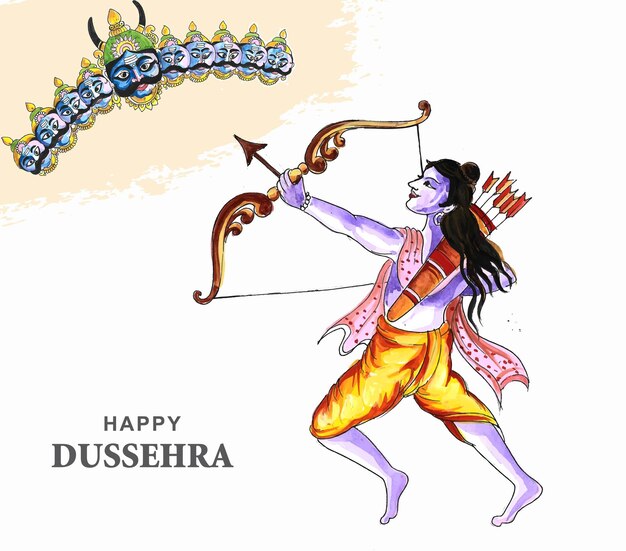 Lord rama con flecha matando a ravana en el fondo de la tarjeta del festival navratri