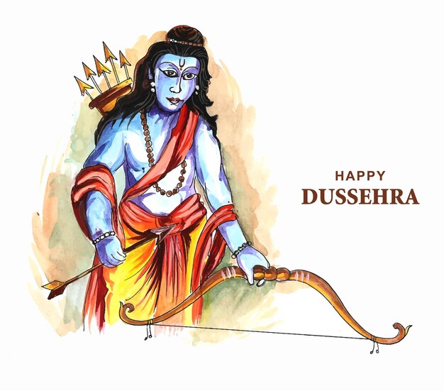 Lord rama happy dussehra festival desea tarjeta de fondo de acuarela