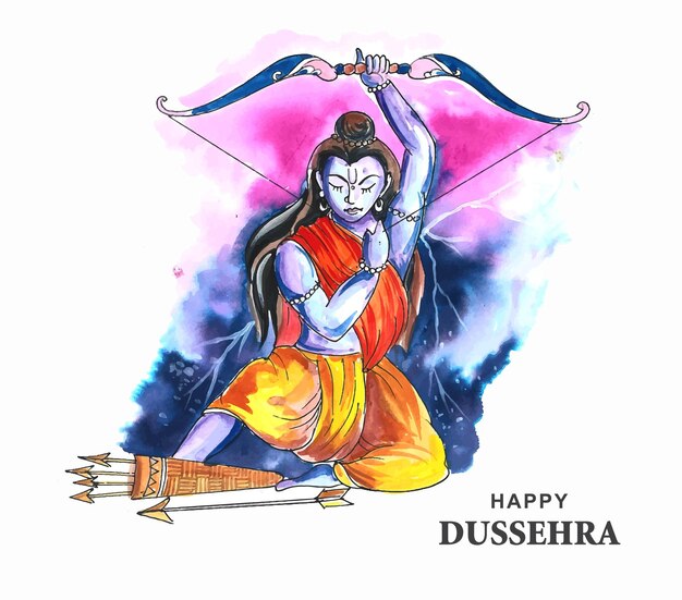 Lord rama happy dussehra festival desea tarjeta de fondo de acuarela