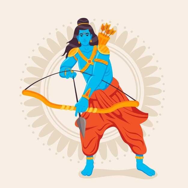 Lord rama listo para usar el arco y la flecha