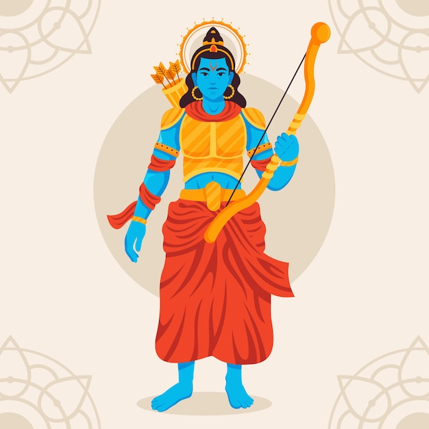 Vector gratuito lord rama sosteniendo un arco en la mano