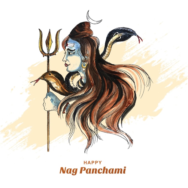 Lord shiva happy nag panchami diseño de tarjeta del festival indio