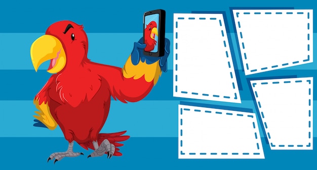 Loro tomando selfie con plantillas de marco vacío