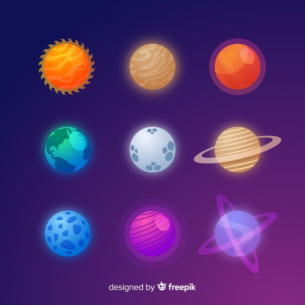 Lote de planeta colorido diseño plano