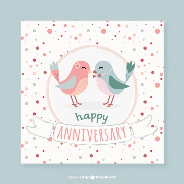 Lovely birds tarjeta de aniversario de puntos