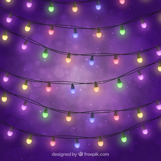 Vector gratuito luces de colores en fondo morado