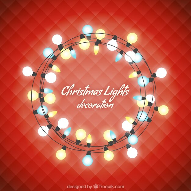 Luces decorativas navideñas con fondo rojo