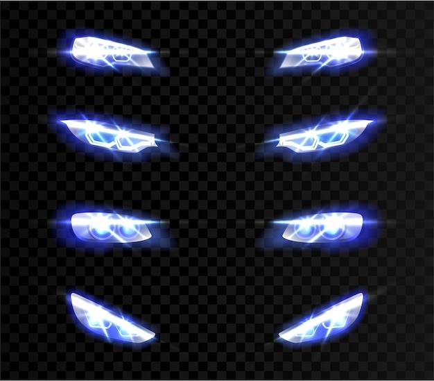 luces delanteras de coche realistas en diferentes formas en transparente