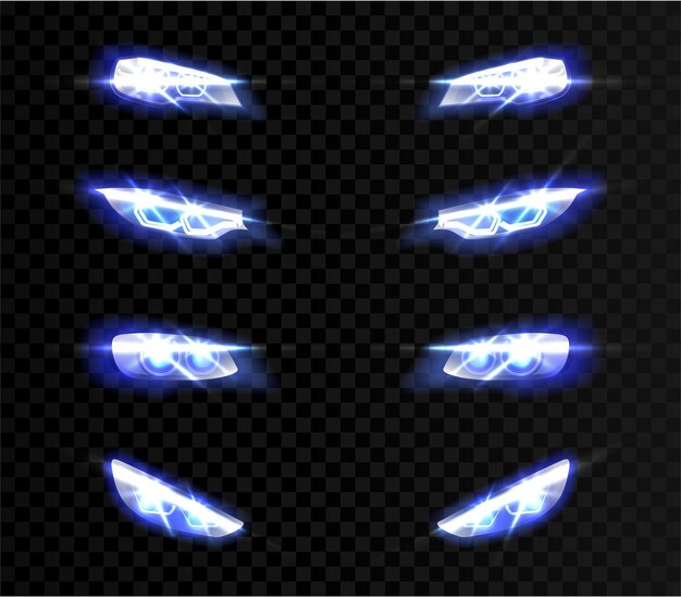 luces delanteras de coche realistas en diferentes formas en transparente