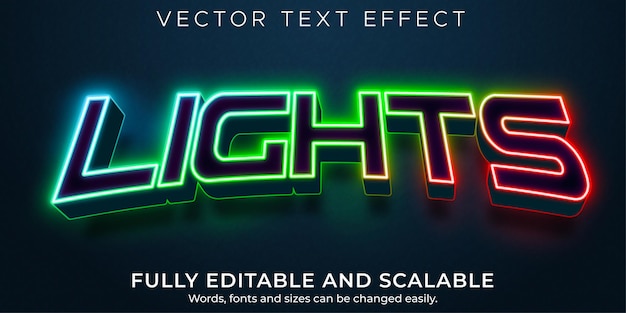 Luces con efecto de texto editable, estilo de texto rgb y neón