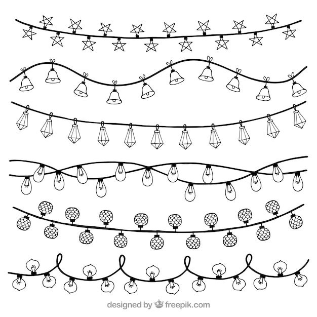 Vector gratuito luces de navidad en blanco y negro