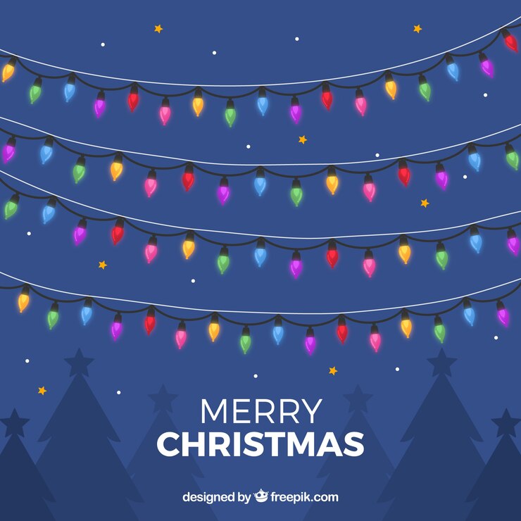Vector gratuito luces de navidad sobre fondo de noche