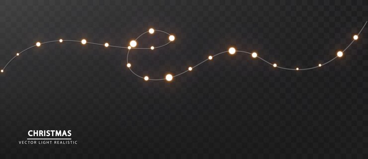 Vector gratuito luces navideñas aisladas en fondo oscuro cuerda guirnaldas brillantes para publicidad invitaciones web
