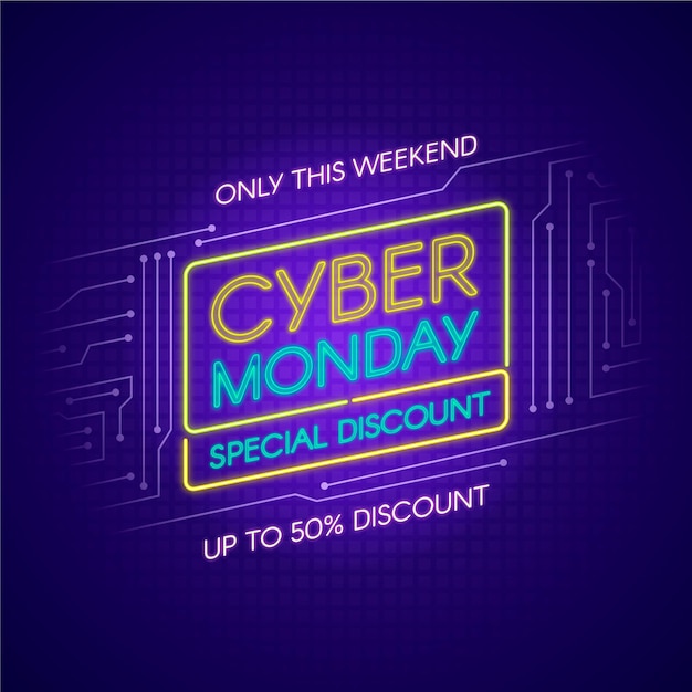 Vector gratuito luces de neón cyber monday solo este fin de semana