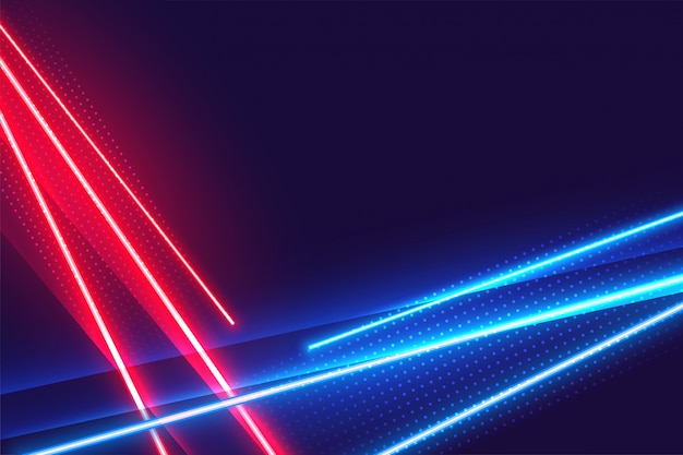 Luces de neón rojas y azules fondo geométrico