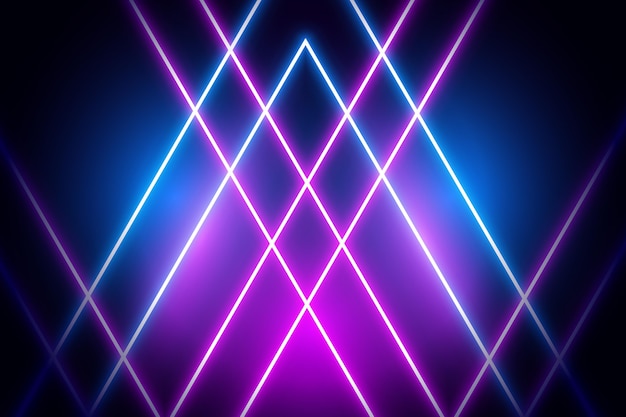 Luces de neón violetas y azules sobre fondo oscuro