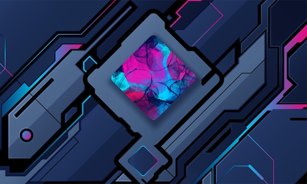 Luces de placa de circuito futurista abstractas que se mueven en la superficie negra para el sitio web de carteles y conceptos de diseño