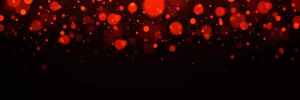 Vector gratuito luces rojas borrosas realistas que brillan sobre fondo negro ilustración vectorial de guirnalda de navidad abstracta polvo de brillo mágico luciérnagas de fantasía desenfocadas en la noche diseño de superposición de banner festivo