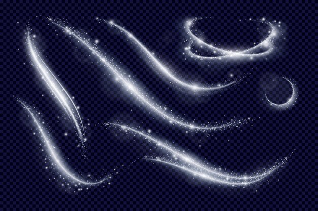 Luces voladoras mágicas y brillos de diferentes formas abstractas en realista transparente