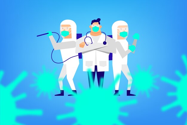 Lucha contra el concepto de virus con traje de materiales peligrosos