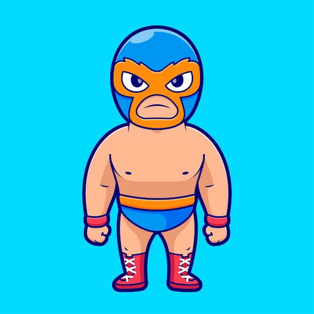 Luchador con máscara Icono vectorial de dibujos animados Ilustración de personas Icono deportivo Vector plano aislado