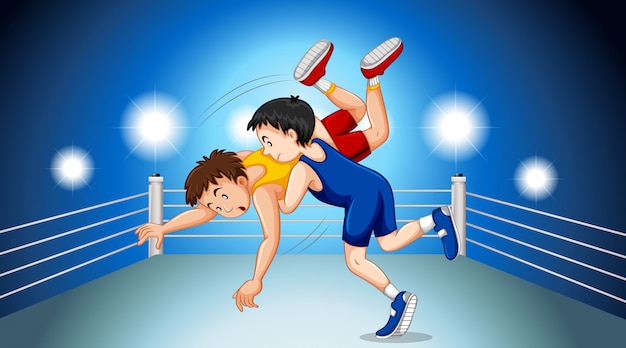 Luchadores luchando en el ring de lucha