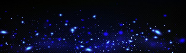 Luciérnagas azules brillando sobre fondo transparente