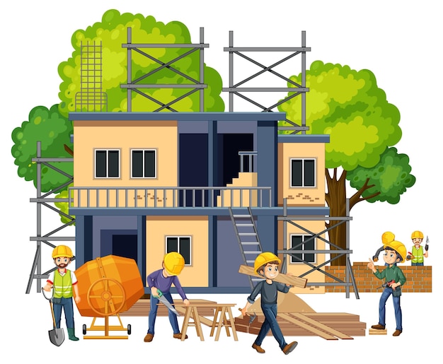 Lugar de construcción aislado con trabajadores