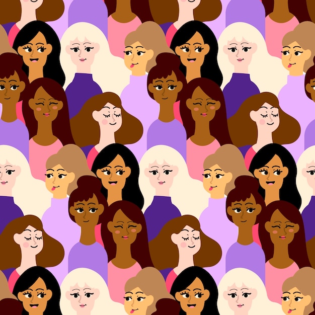 Lugar de patrón lleno de caras de mujeres