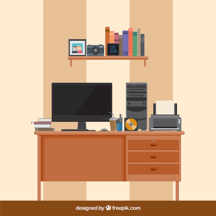 Vector gratuito lugar de trabajo en el hogar