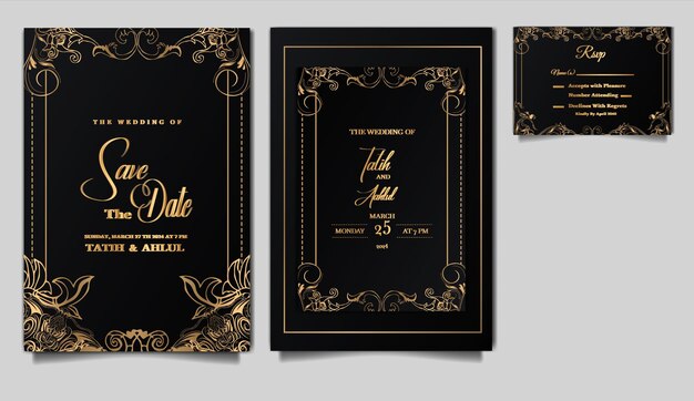 Lujo elegante diseño de tarjeta de invitación de boda