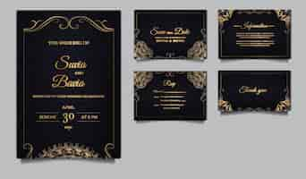 Vector gratuito lujo guardar la fecha conjunto de diseño de plantilla de tarjeta de invitación de boda