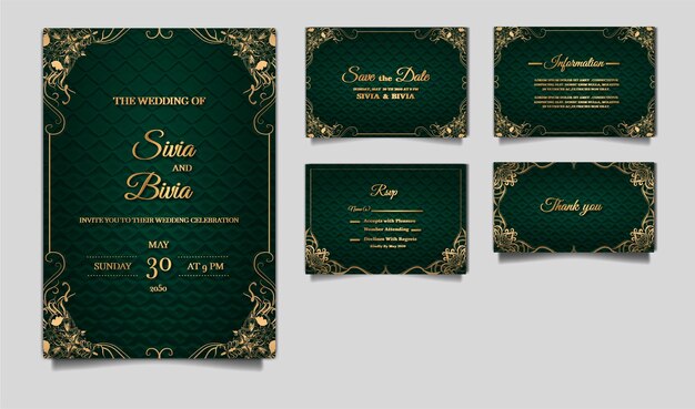 Lujo guardar la fecha conjunto de diseño de plantilla de tarjeta de invitación de boda