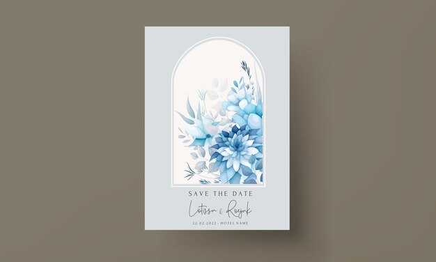 lujosas flores y hojas azules tarjeta de invitación de boda
