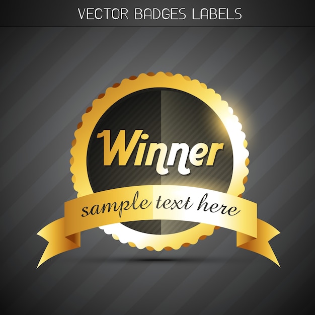 Vector gratuito luminoso diseño de etiqueta dorado de ganador