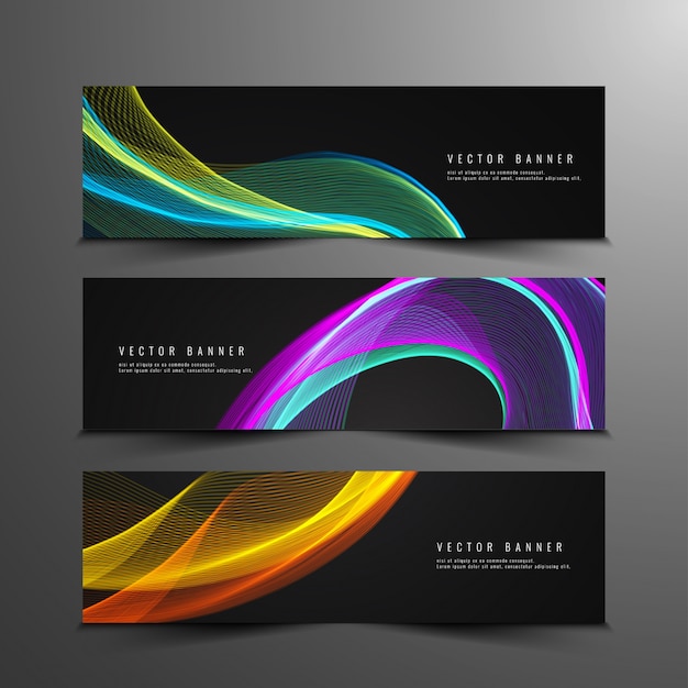 Vector gratuito luminosos banners abstractos coloridos ondulados