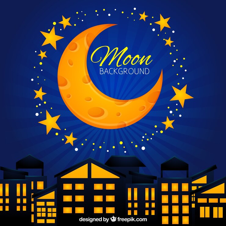 Vector gratuito luna amarilla sobre fondo azul